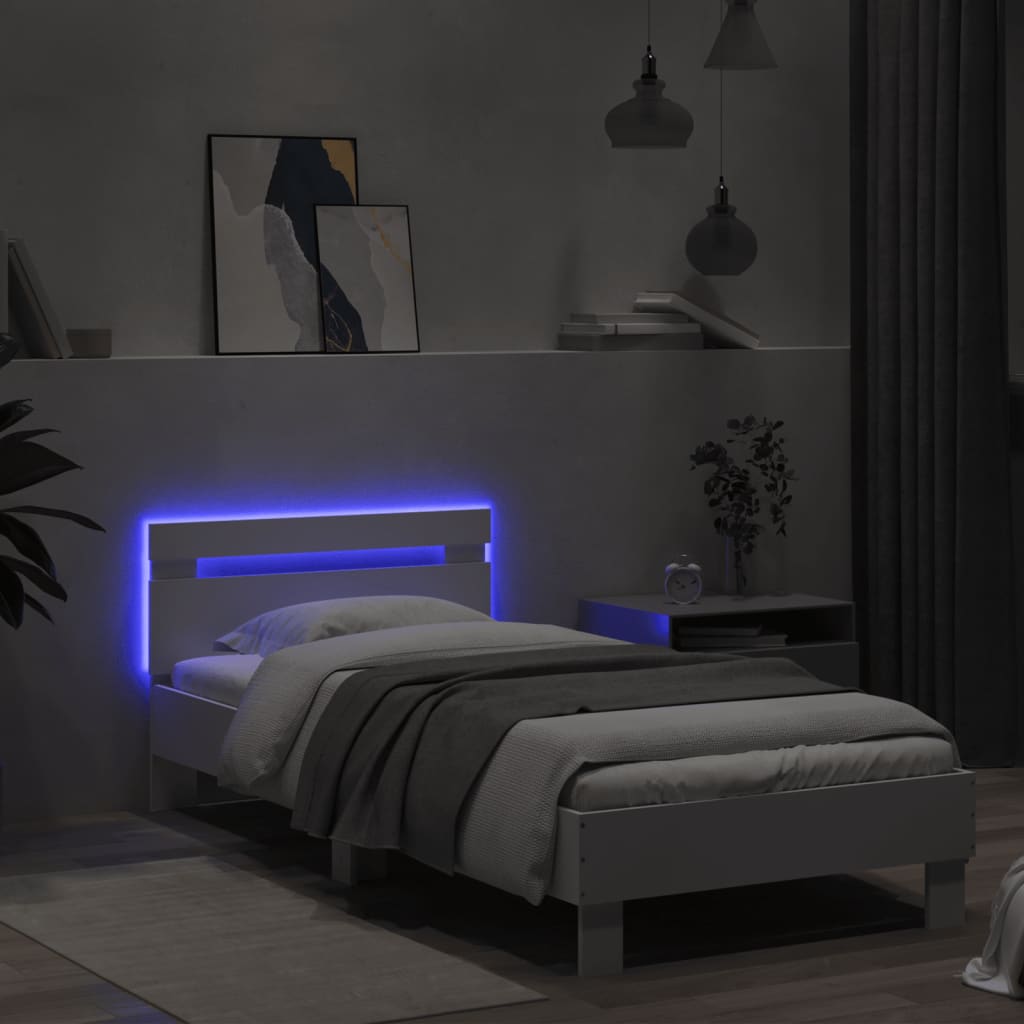 sengeramme med sengegavl og LED-lys 90x190 cm hvid