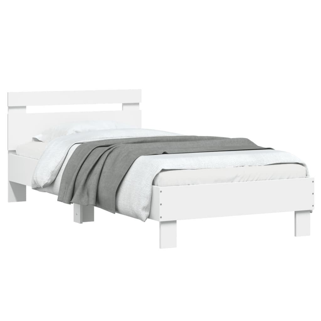 sengeramme med sengegavl og LED-lys 90x190 cm hvid