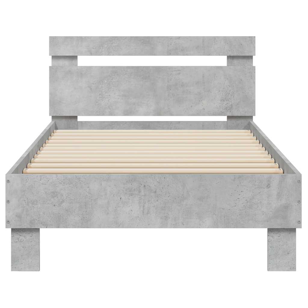 sengeramme med sengegavl og LED-lys 90x190 cm betongrå