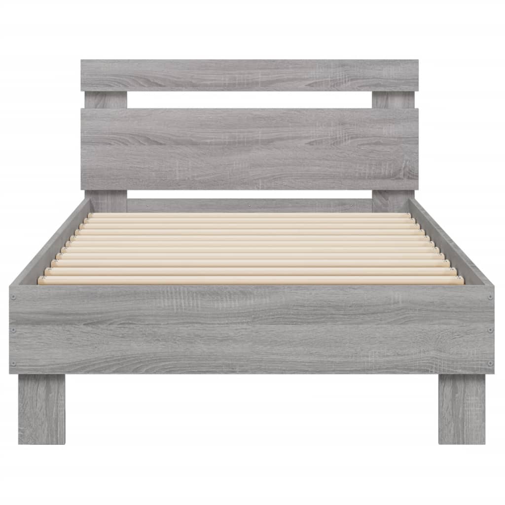 sengeramme med sengegavl og LED-lys 90x190 cm grå sonoma-eg