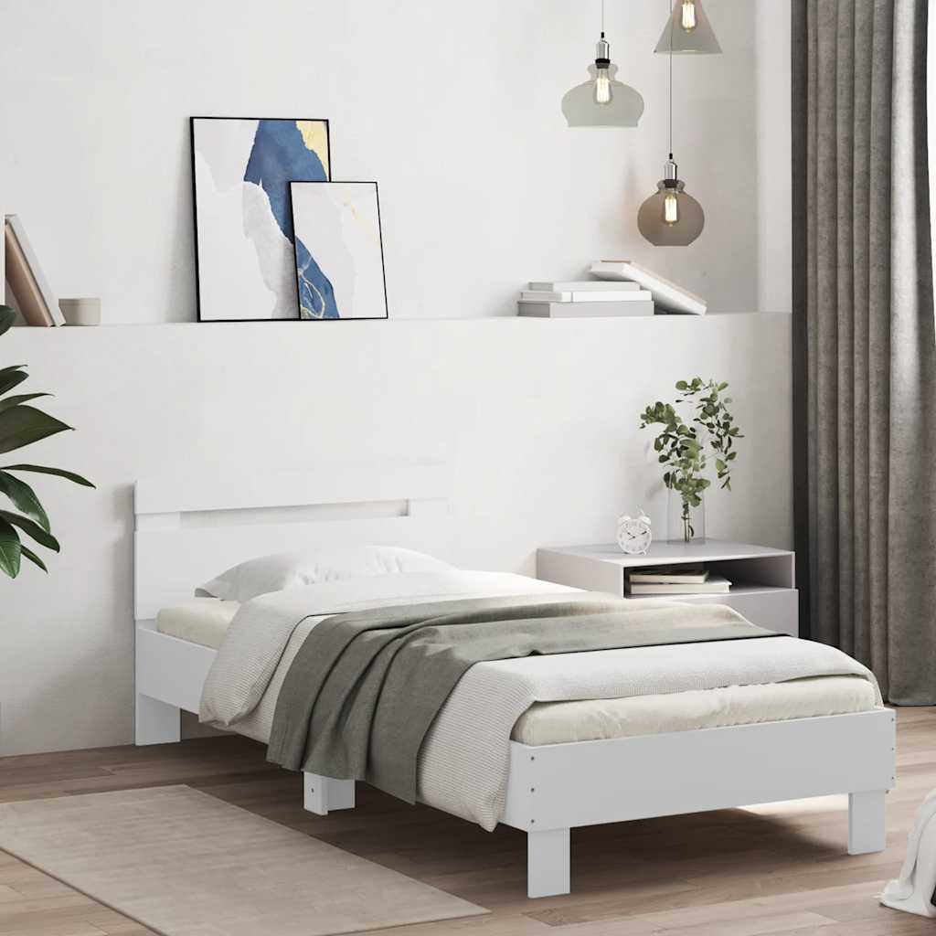 sengeramme med sengegavl og LED-lys 75x190 cm hvid