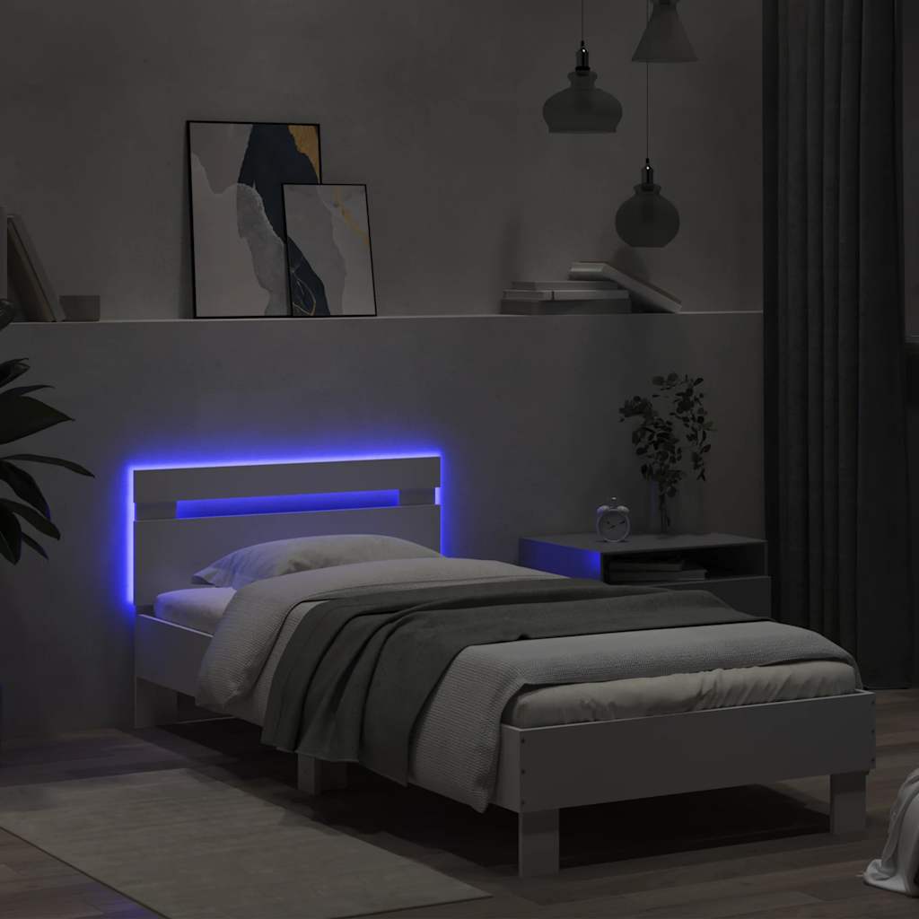 sengeramme med sengegavl og LED-lys 75x190 cm hvid