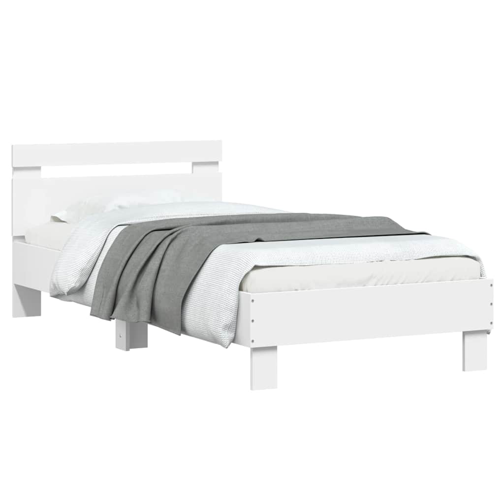 sengeramme med sengegavl og LED-lys 75x190 cm hvid