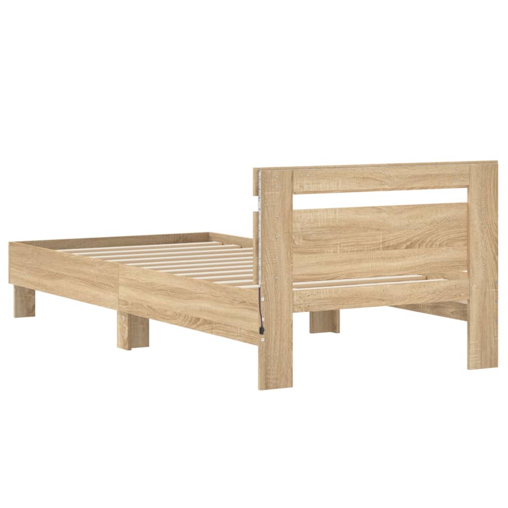 sengeramme med sengegavl og LED-lys 75x190 cm sonoma-eg