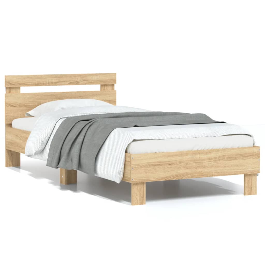 sengeramme med sengegavl og LED-lys 75x190 cm sonoma-eg