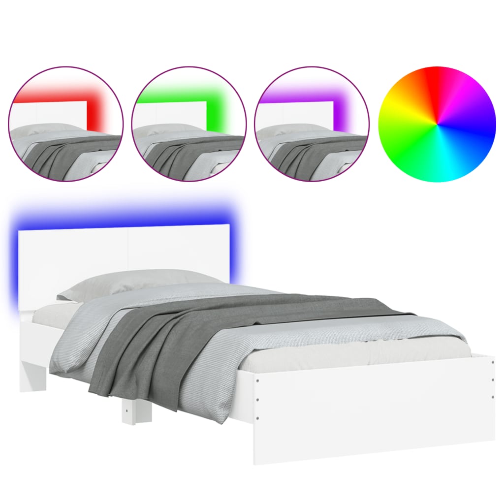 sengeramme med sengegavl og LED-lys 100x200 cm hvid