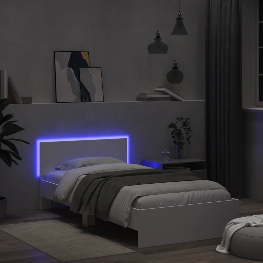 sengeramme med sengegavl og LED-lys 100x200 cm hvid