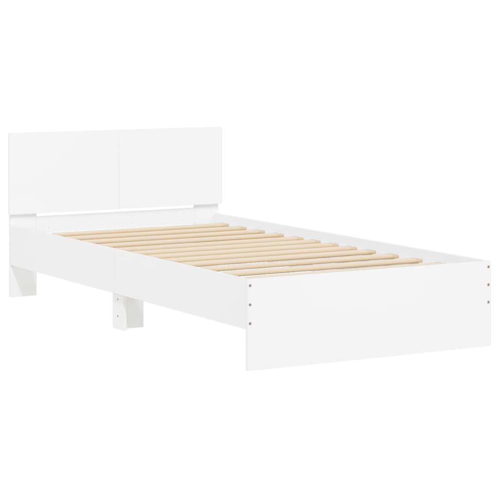 sengeramme med sengegavl og LED-lys 100x200 cm hvid