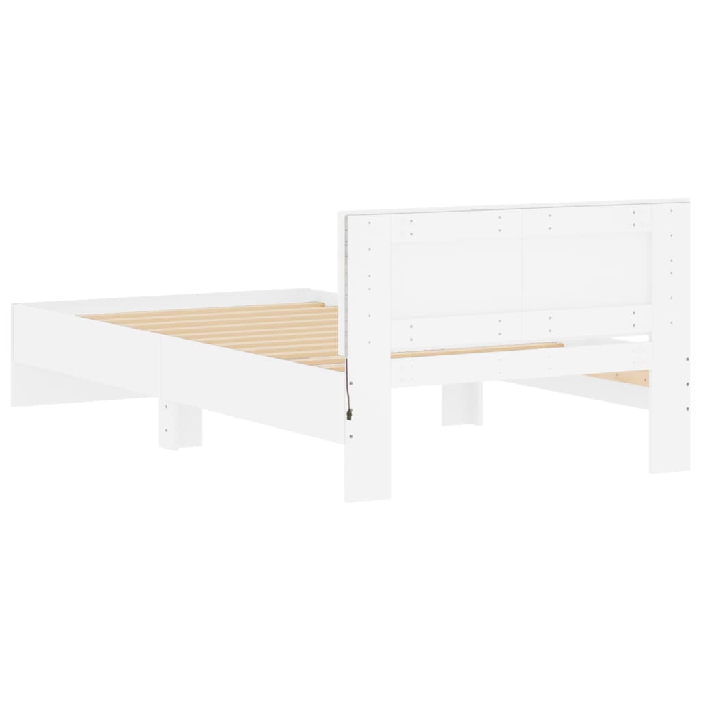 sengeramme med sengegavl og LED-lys 100x200 cm hvid