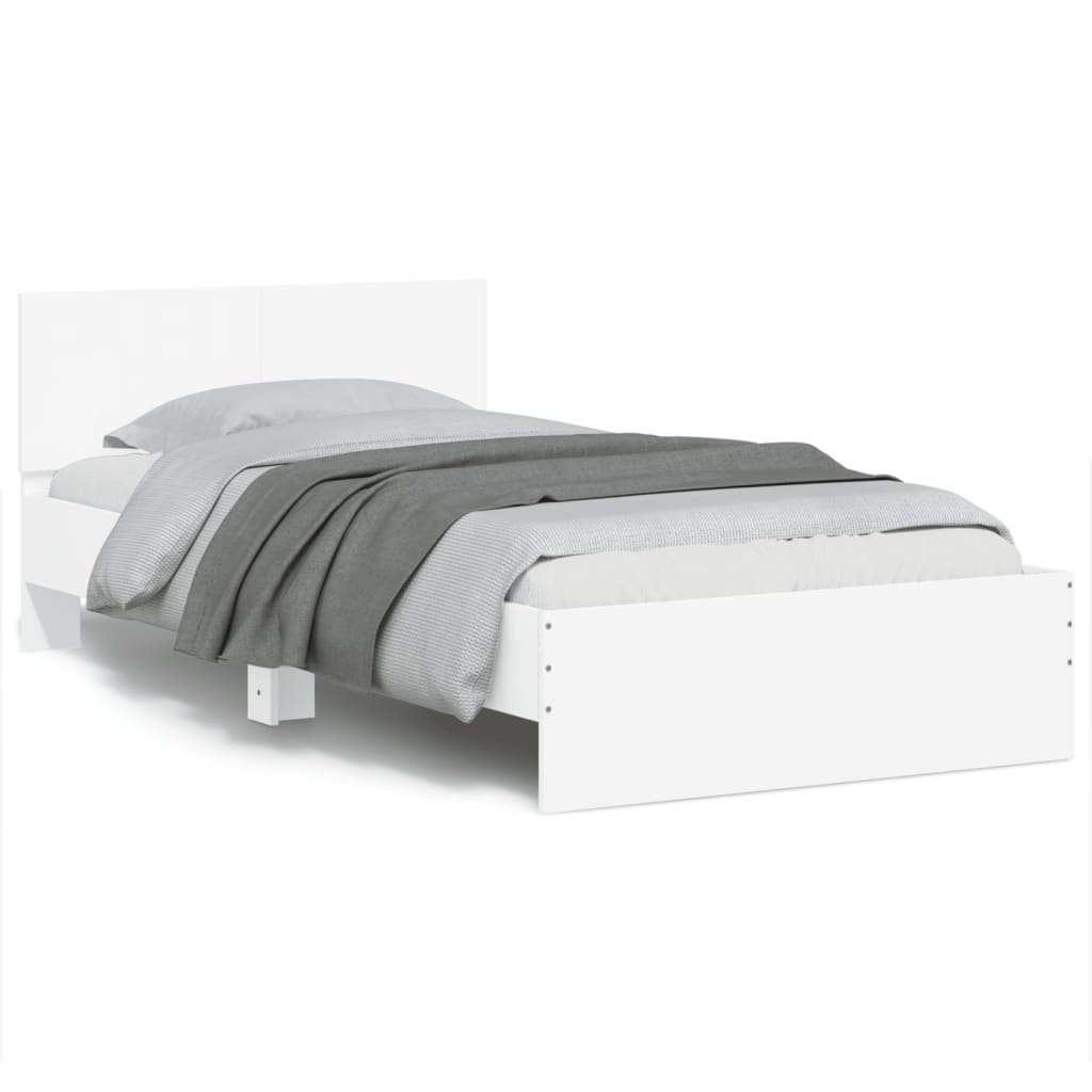 sengeramme med sengegavl og LED-lys 100x200 cm hvid