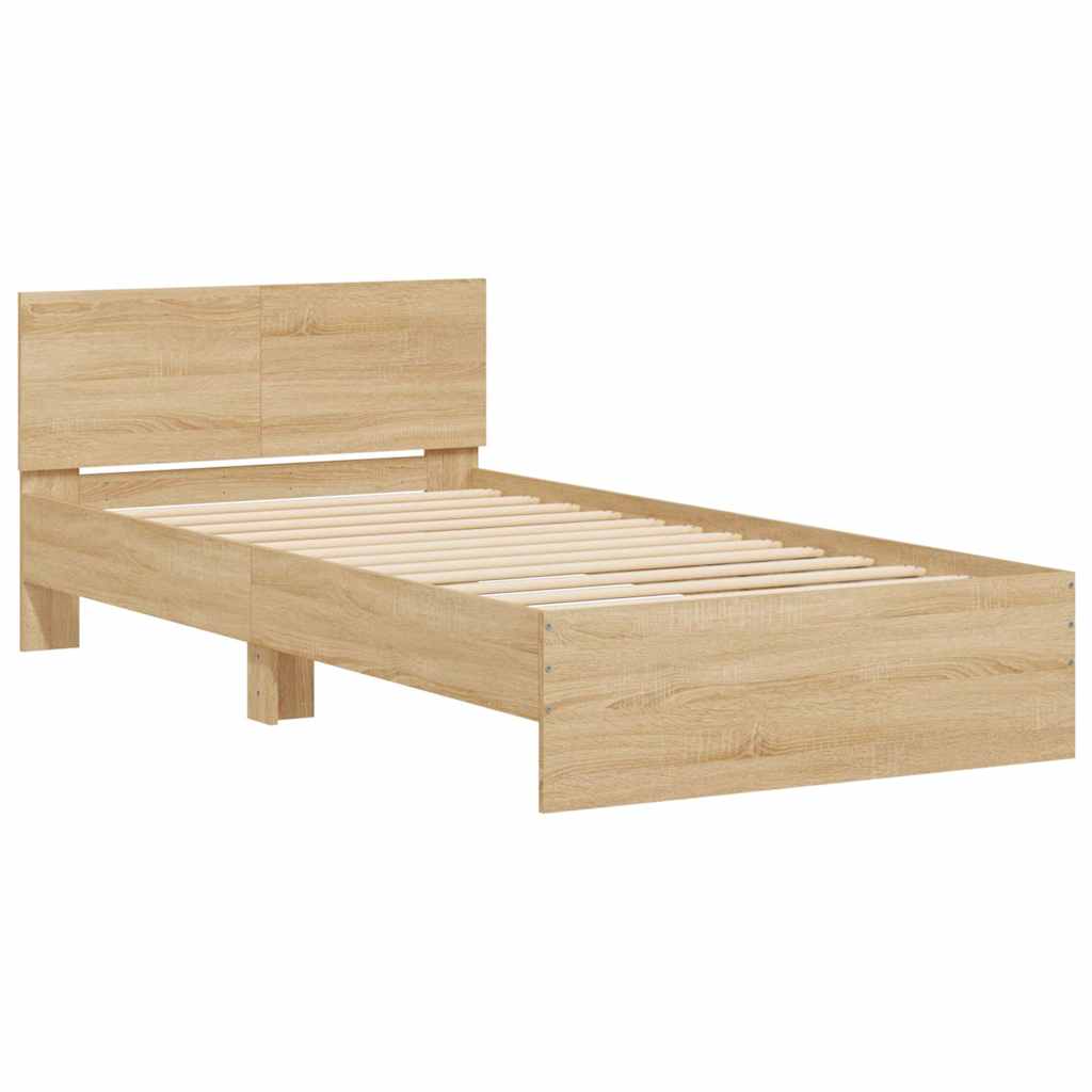 sengeramme med sengegavl og LED-lys 100x200 cm sonoma-eg