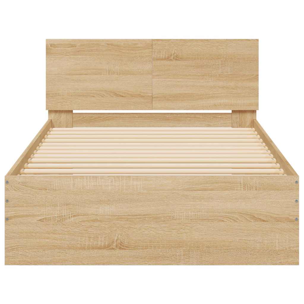 sengeramme med sengegavl og LED-lys 100x200 cm sonoma-eg
