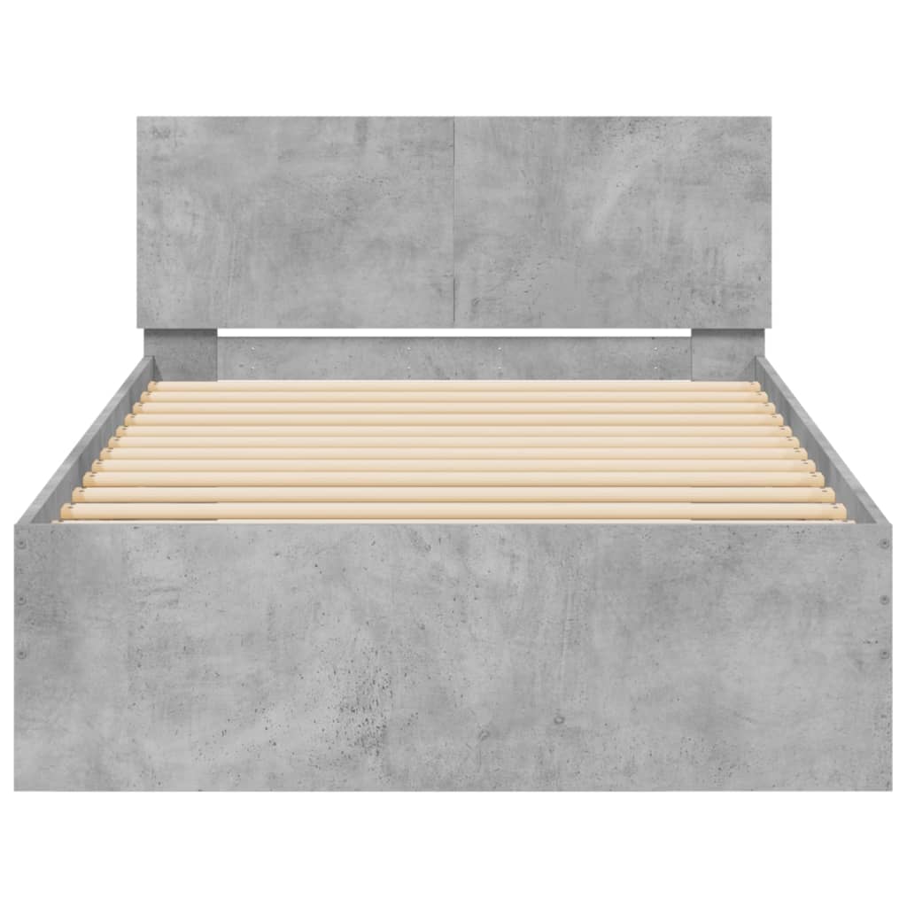 sengeramme med sengegavl og LED-lys 100x200 cm betongrå