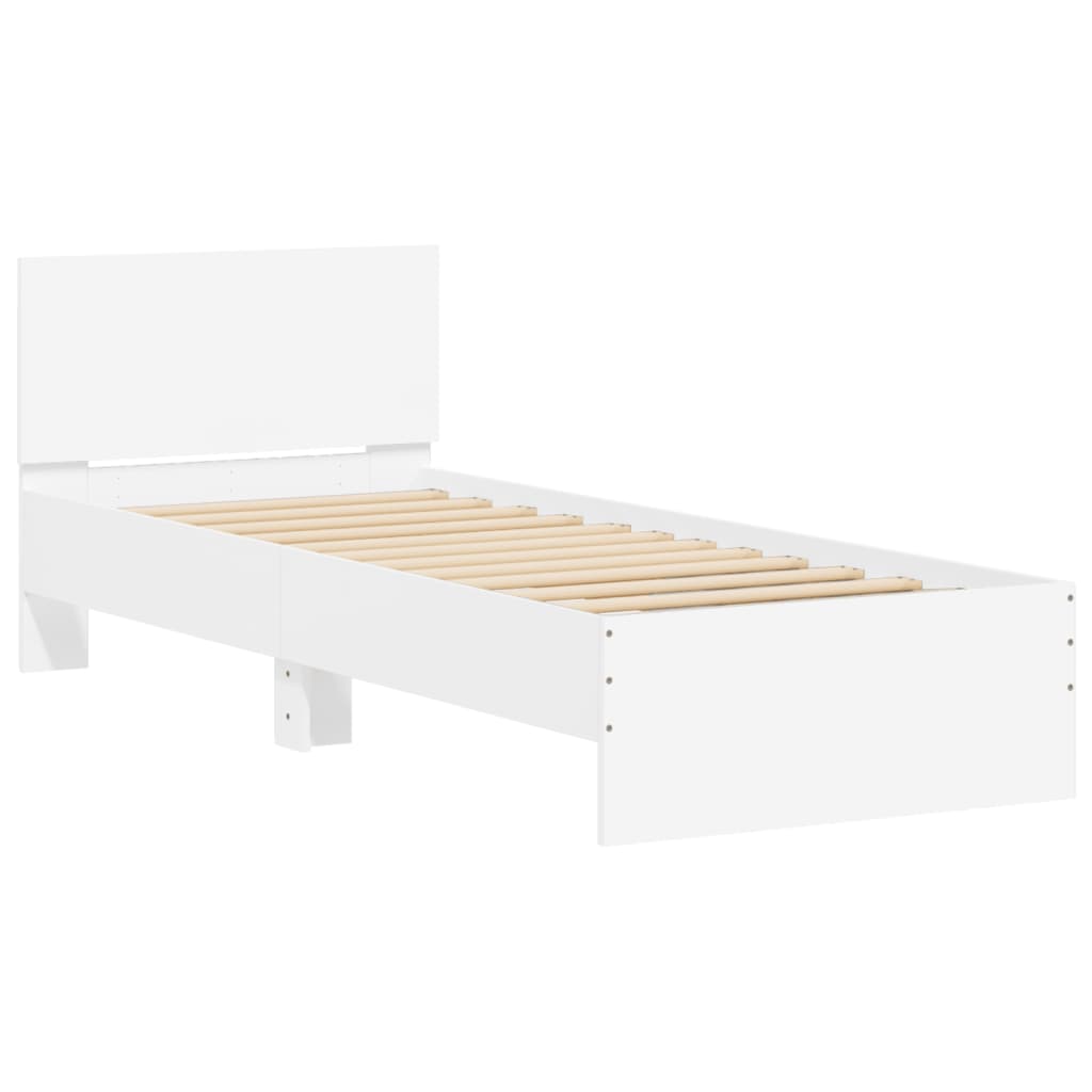 sengeramme med sengegavl og LED-lys 90x200 cm hvid