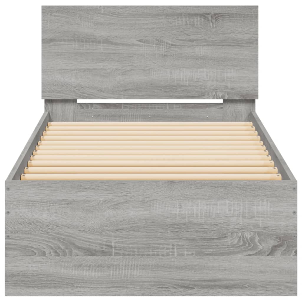 sengeramme med sengegavl og LED-lys 90x200 cm grå sonoma-eg