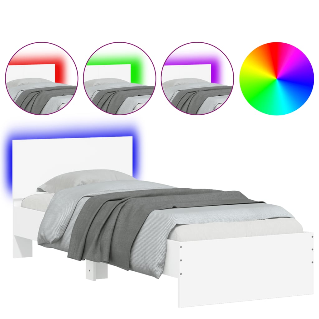 sengeramme med sengegavl og LED-lys 90x190 cm hvid