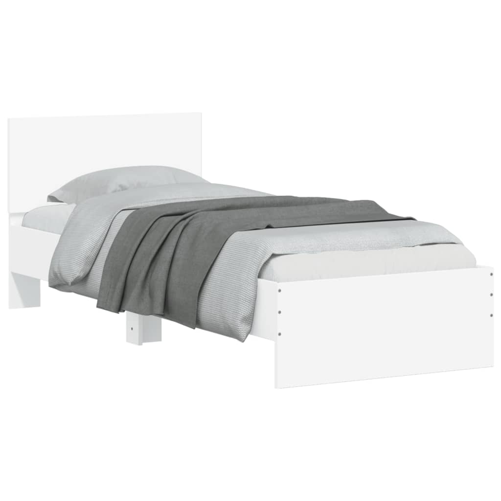 sengeramme med sengegavl og LED-lys 90x190 cm hvid