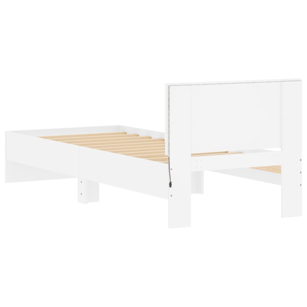 sengeramme med sengegavl og LED-lys 90x190 cm hvid