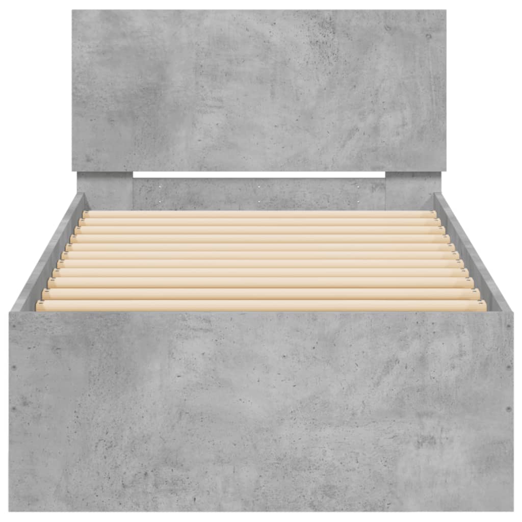 sengeramme med sengegavl og LED-lys 90x190 cm betongrå