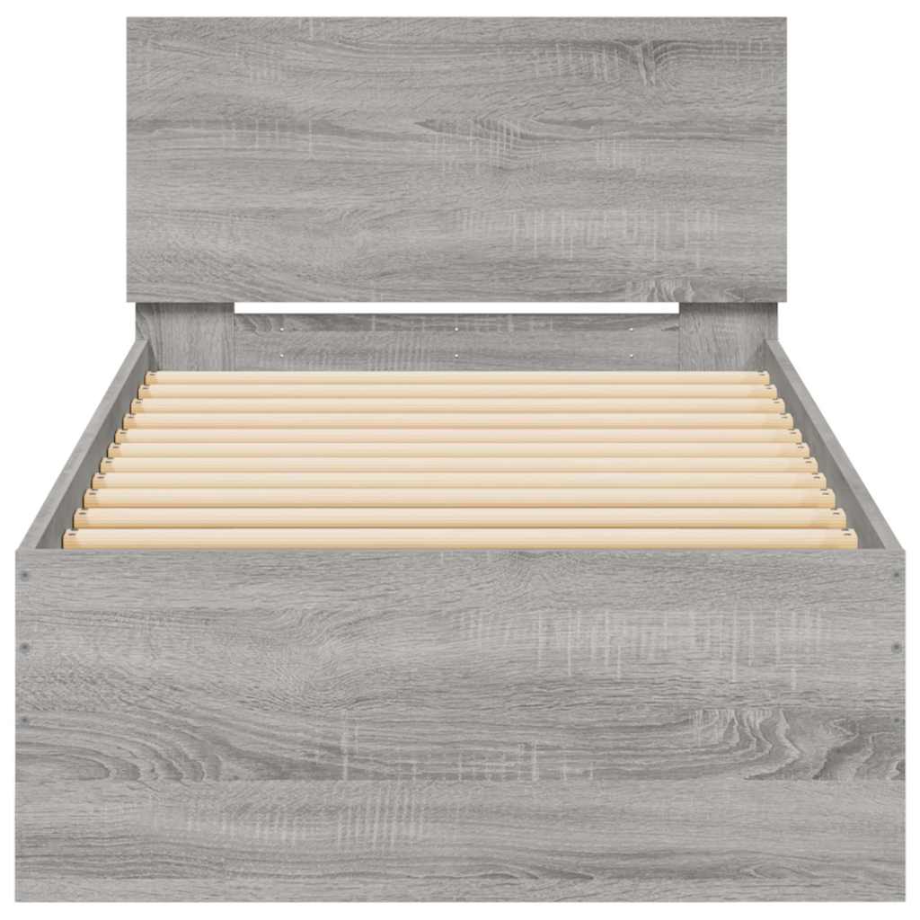 sengeramme med sengegavl og LED-lys 90x190 cm grå sonoma-eg