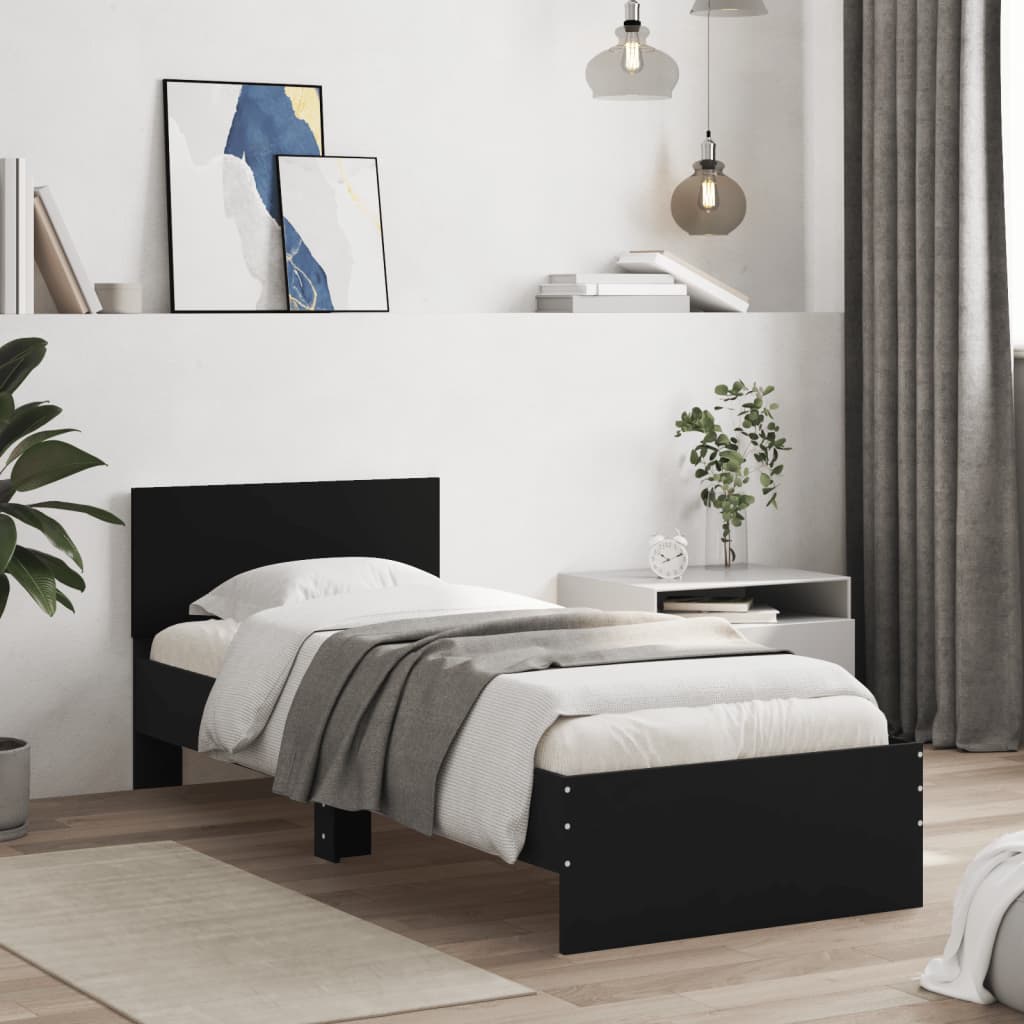 sengeramme med sengegavl og LED-lys 75x190 cm sort