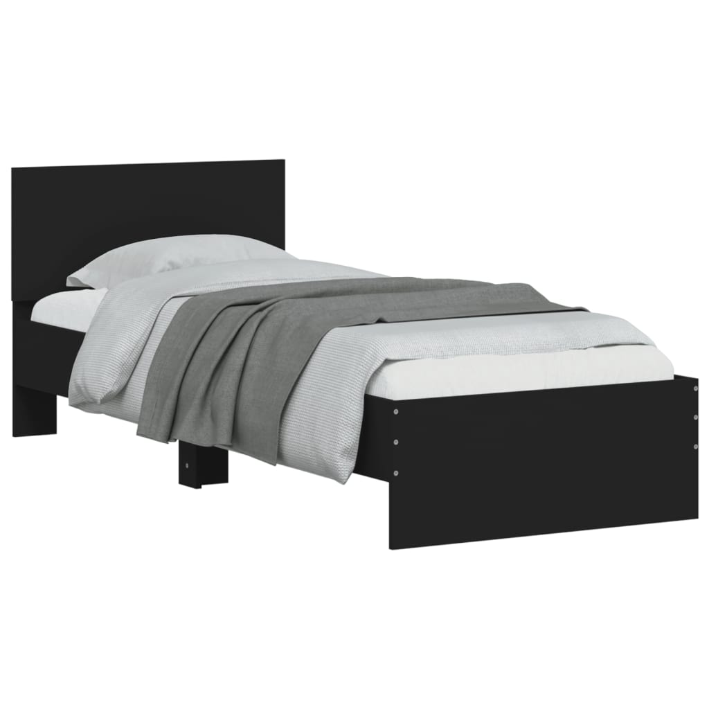 sengeramme med sengegavl og LED-lys 75x190 cm sort