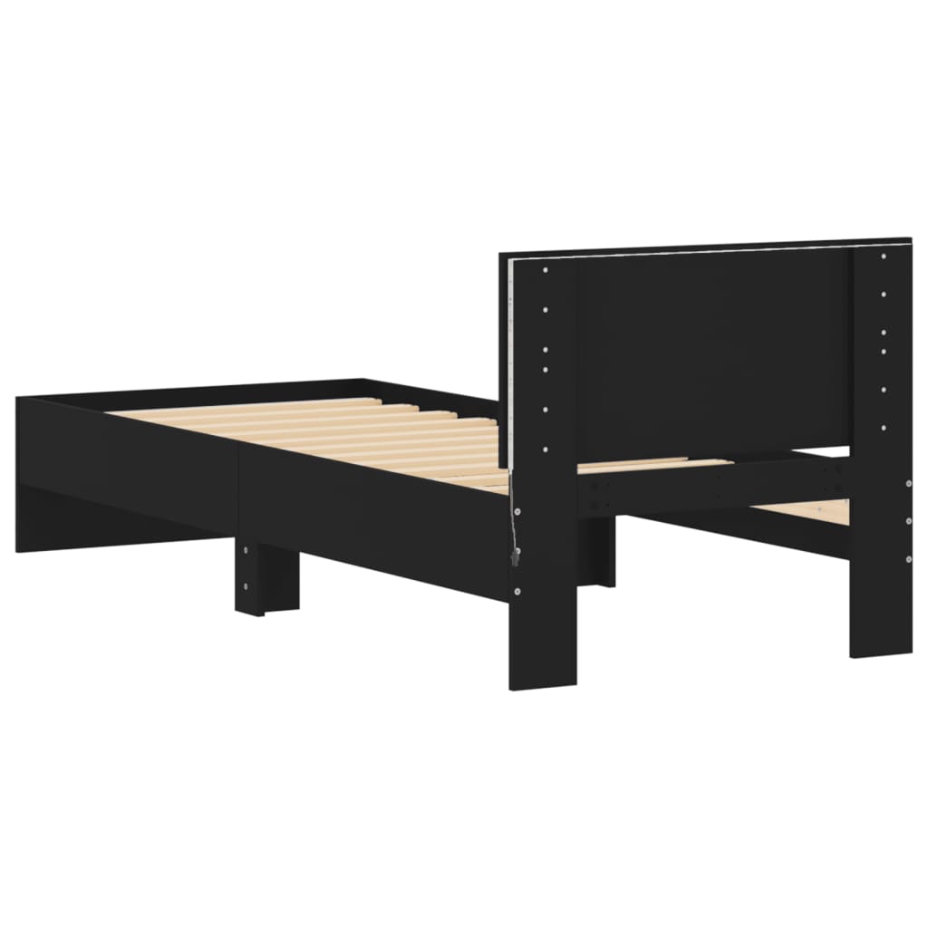 sengeramme med sengegavl og LED-lys 75x190 cm sort