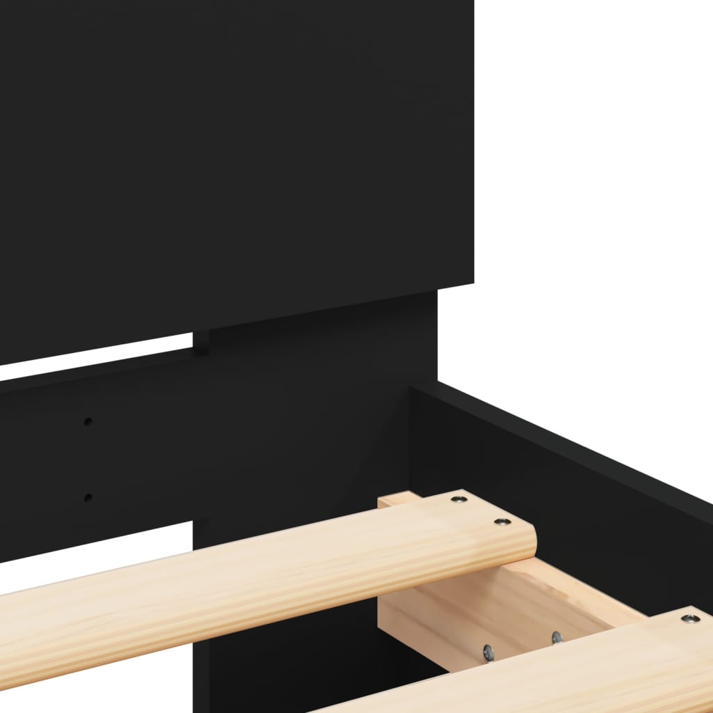 sengeramme med sengegavl og LED-lys 75x190 cm sort