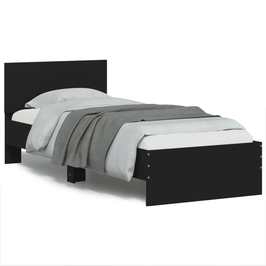 sengeramme med sengegavl og LED-lys 75x190 cm sort