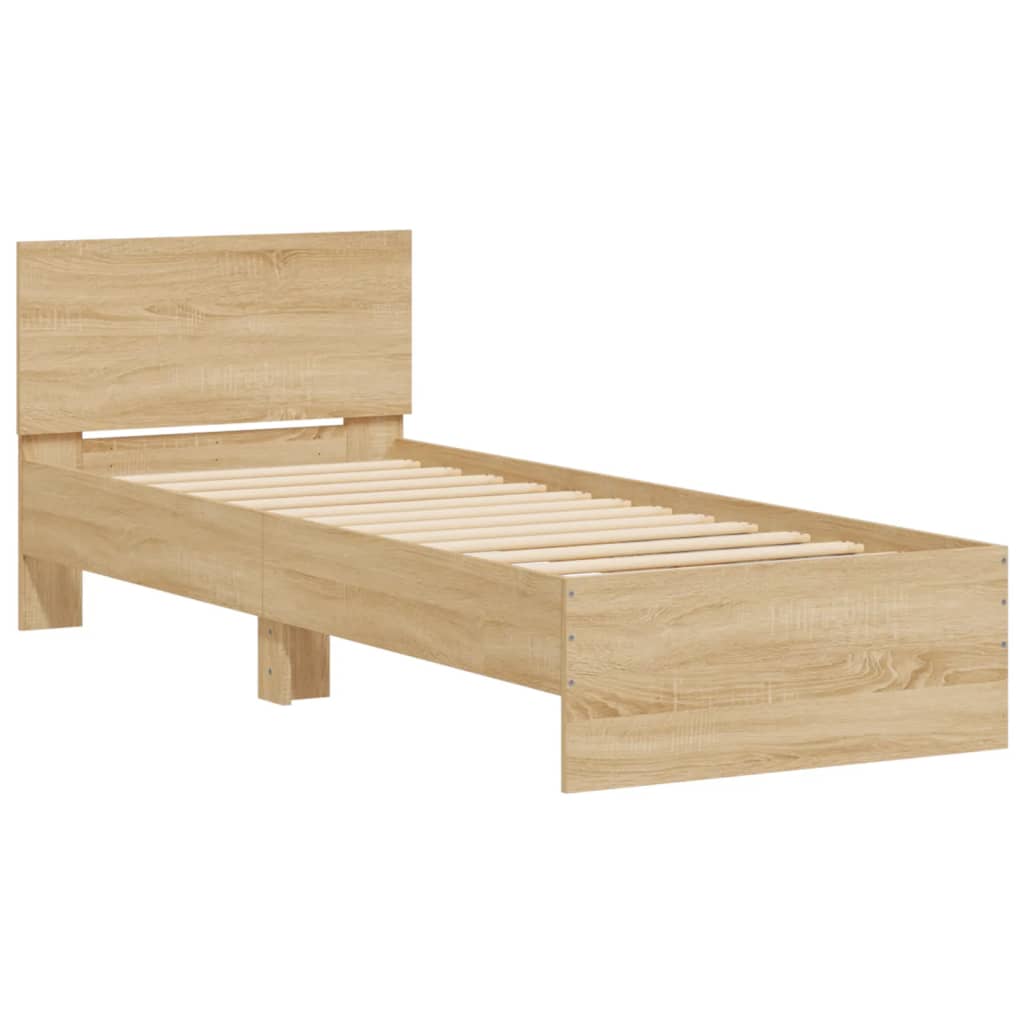 sengeramme med sengegavl og LED-lys 75x190 cm sonoma-eg