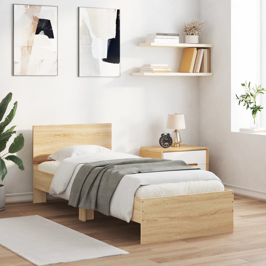 sengeramme med sengegavl og LED-lys 75x190 cm sonoma-eg