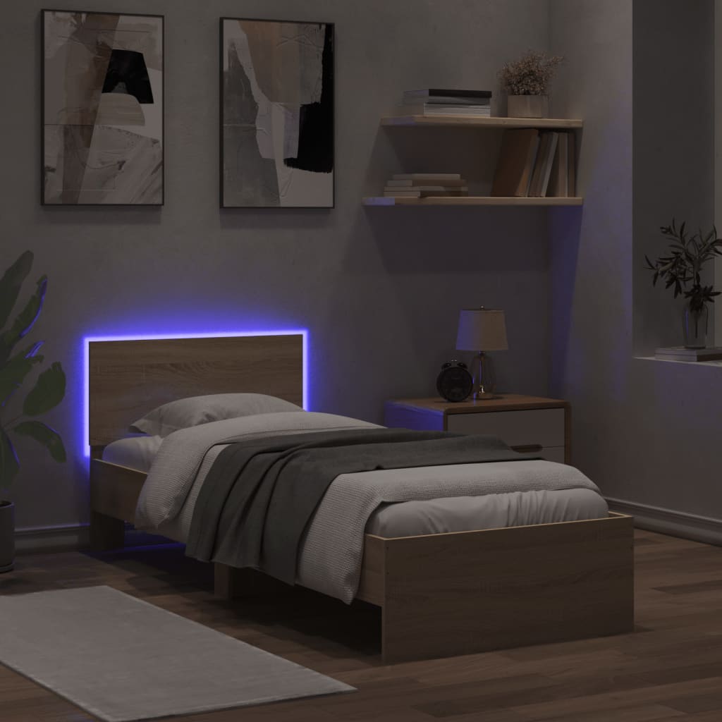 sengeramme med sengegavl og LED-lys 75x190 cm sonoma-eg