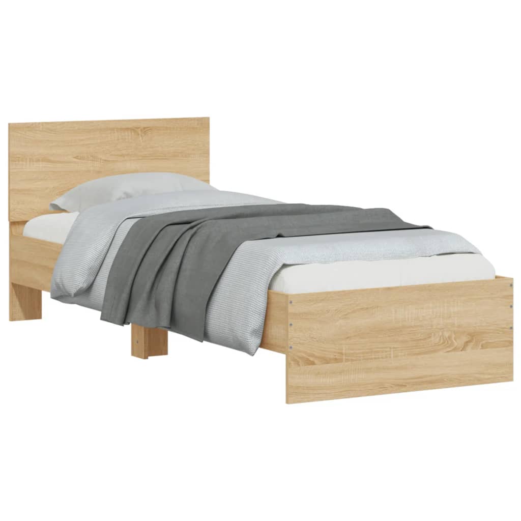 sengeramme med sengegavl og LED-lys 75x190 cm sonoma-eg