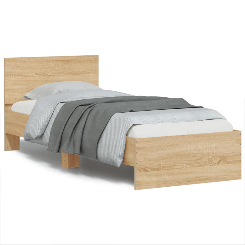 sengeramme med sengegavl og LED-lys 75x190 cm sonoma-eg