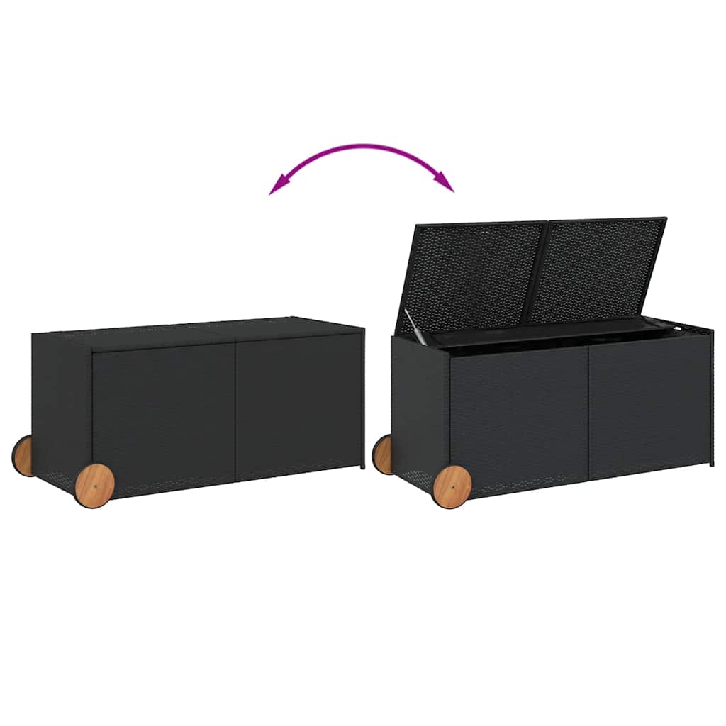 opbevaringsboks med hjul 283 l polyrattan sort