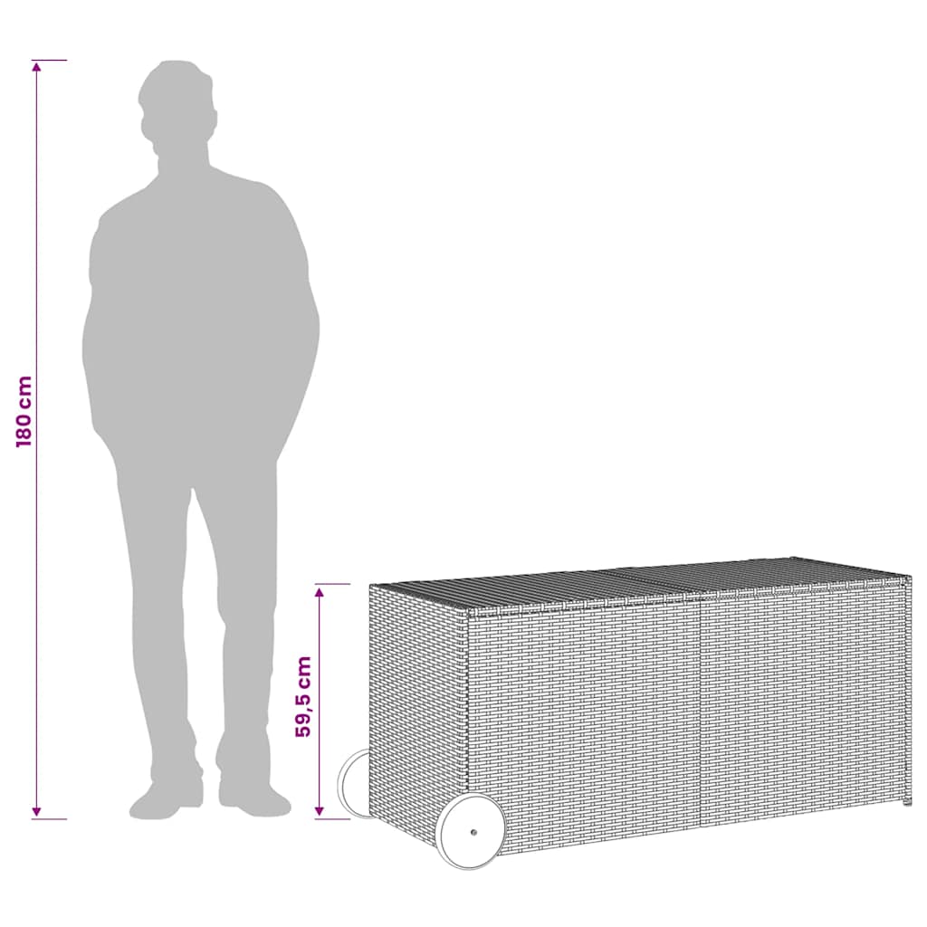 opbevaringsboks med hjul 283 l polyrattan sort