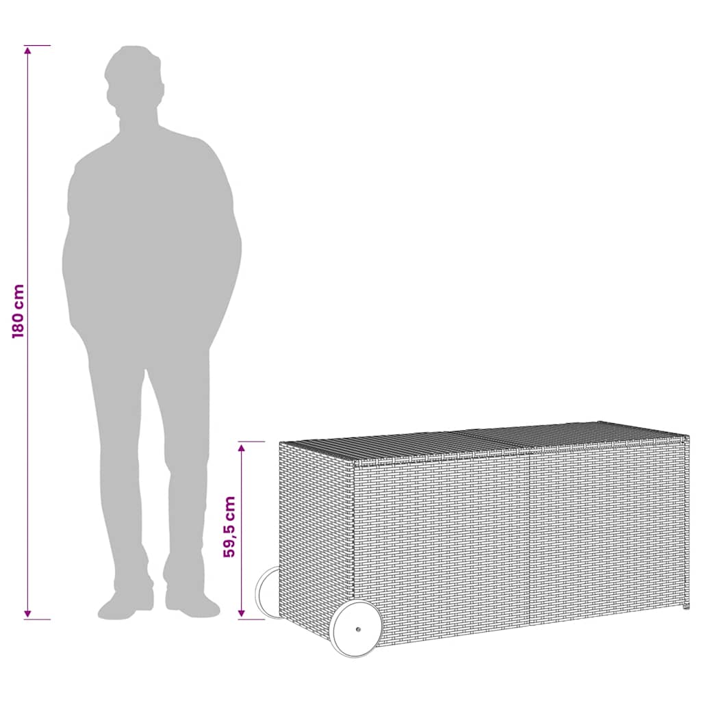 opbevaringsboks med hjul 283 l polyrattan brun