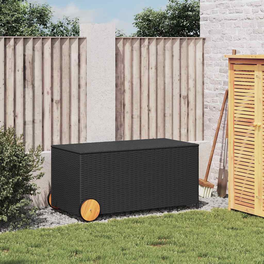 opbevaringsboks med hjul 190 l polyrattan sort