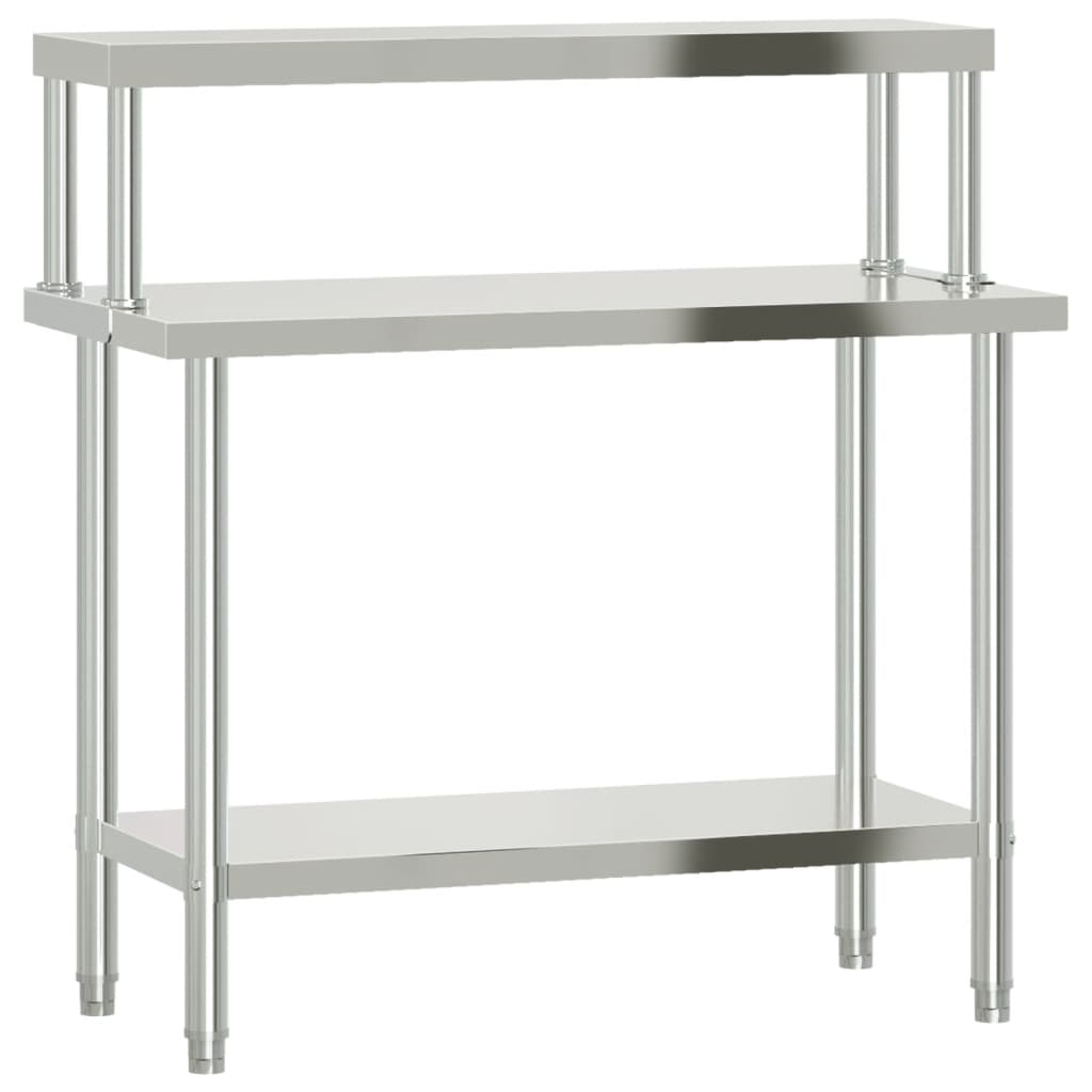 køkkenbord med tophylde 110x55x120 cm rustfrit stål