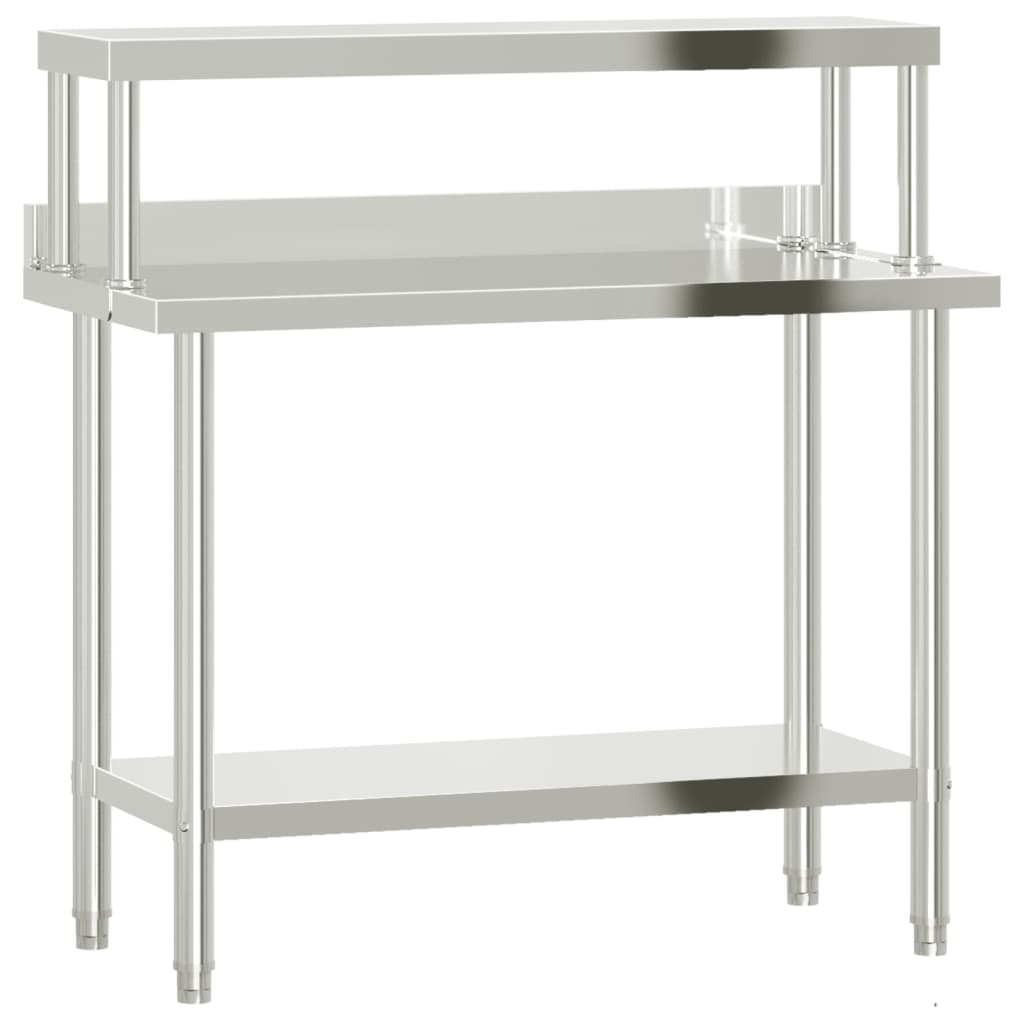 køkkenbord med tophylde 110x55x120 cm rustfrit stål