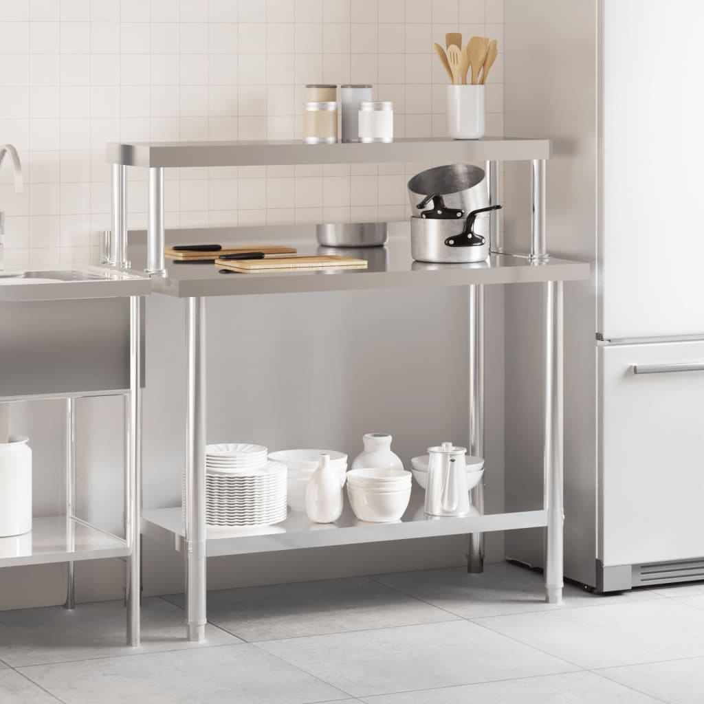 køkkenbord med tophylde 110x55x120 cm rustfrit stål