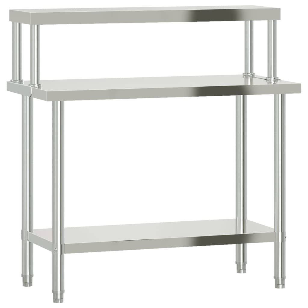 køkkenbord med tophylde 110x55x120 cm rustfrit stål