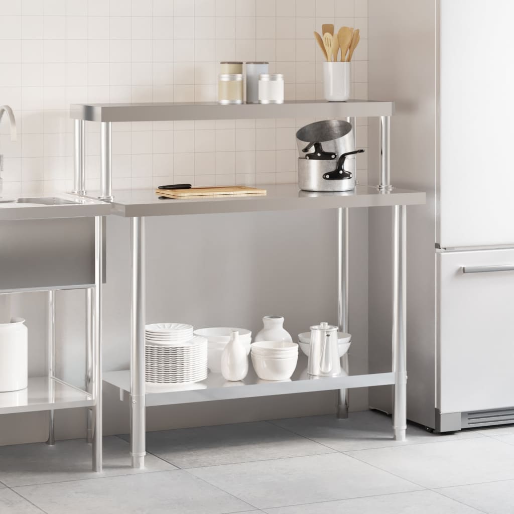 køkkenbord med tophylde 110x55x120 cm rustfrit stål