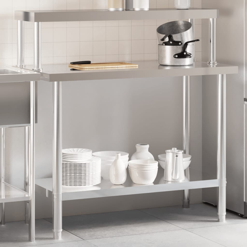 køkkenbord med tophylde 110x55x120 cm rustfrit stål