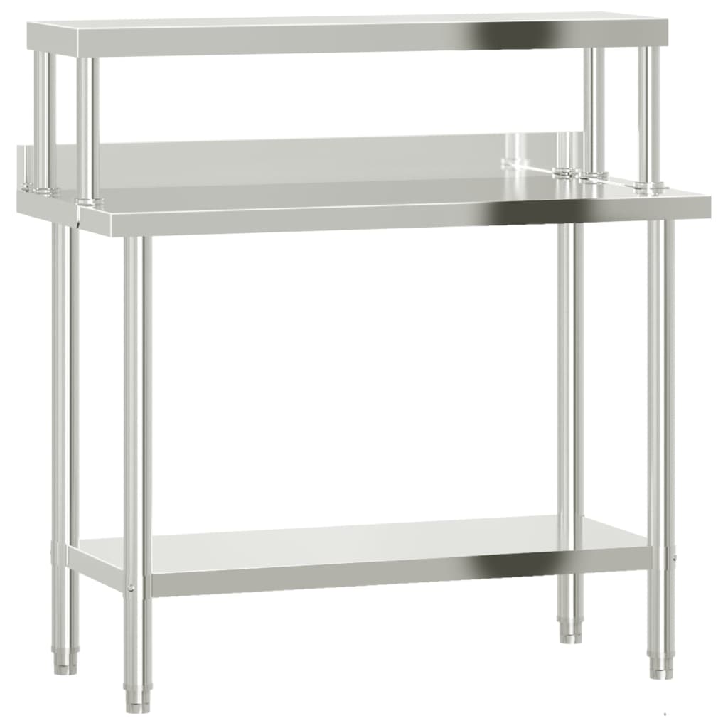 køkkenbord med tophylde 110x55x120 cm rustfrit stål