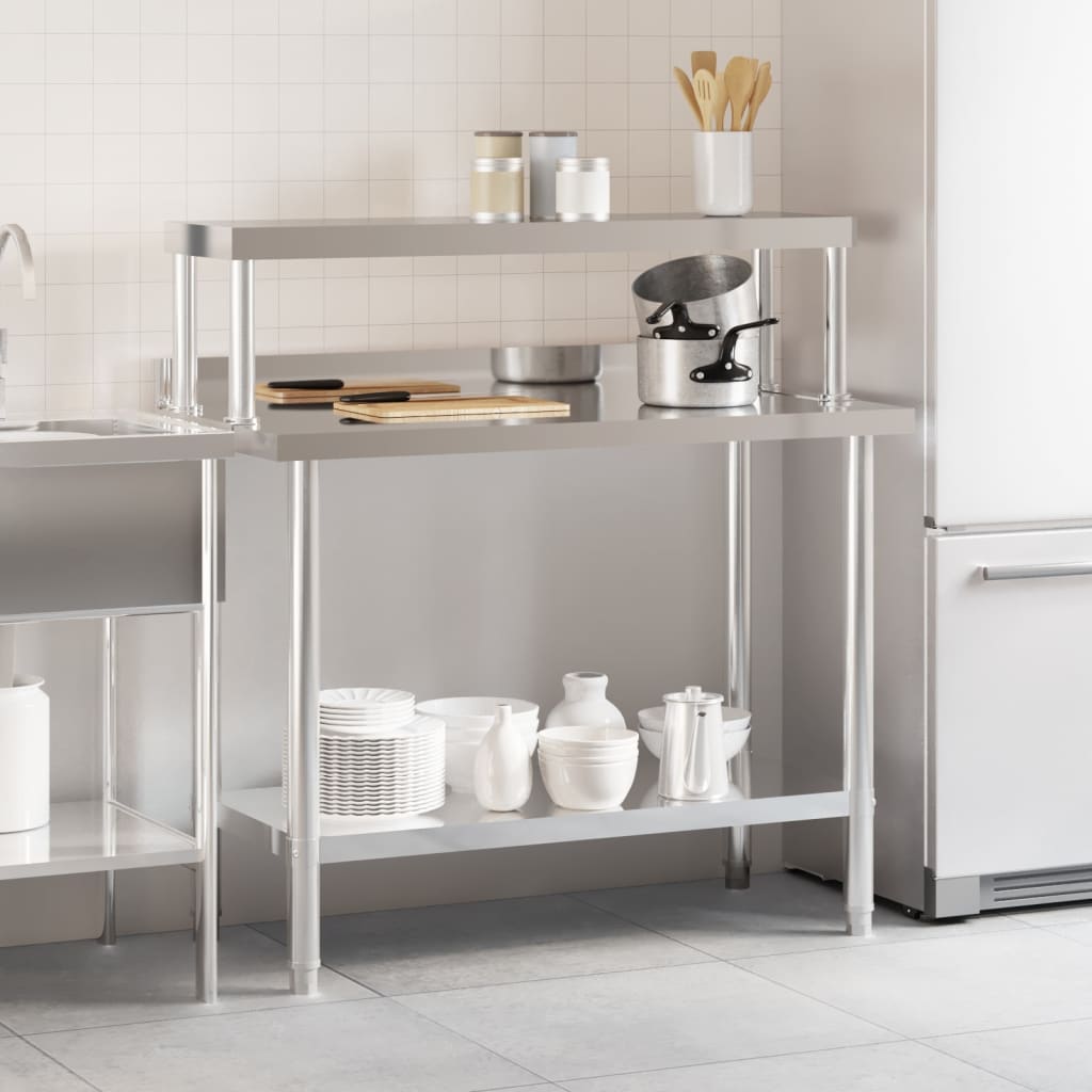 køkkenbord med tophylde 110x55x120 cm rustfrit stål