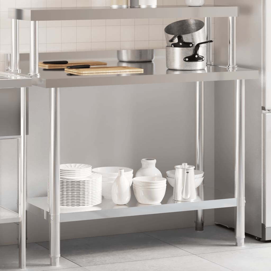 køkkenbord med tophylde 110x55x120 cm rustfrit stål