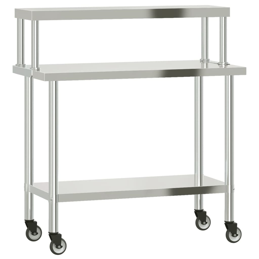 køkkenbord med tophylde 110x55x120 cm rustfrit stål