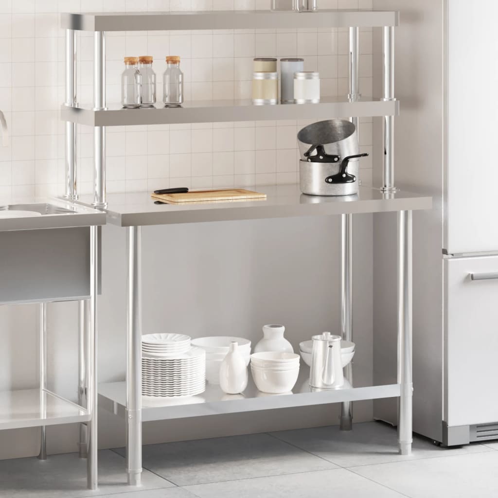 køkkenbord med tophylde 110x55x150 cm rustfrit stål