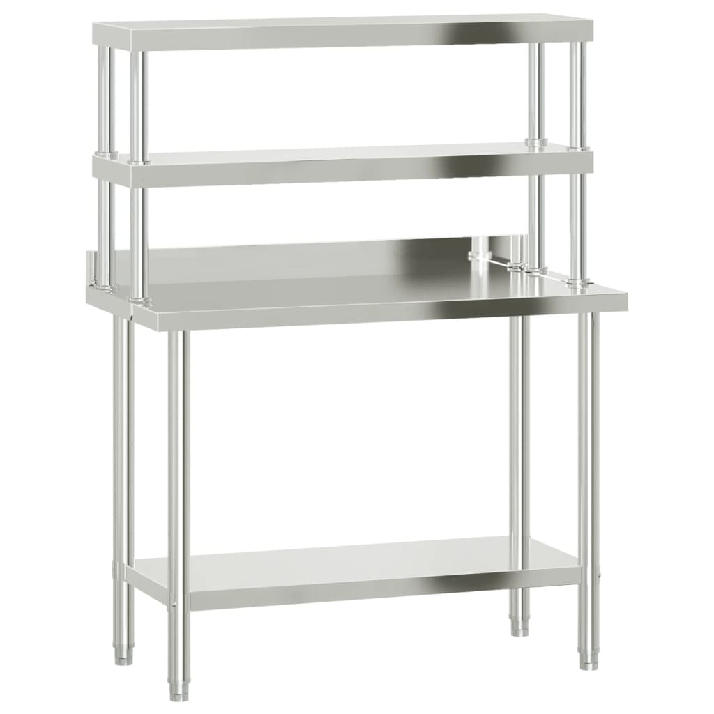køkkenbord med tophylde 110x55x150 cm rustfrit stål